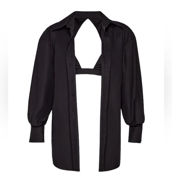 Ser.O.Ya Lydia Button up Cotton Halter Open Back Shirt Black Size Small NEW - Picture 1 of 11